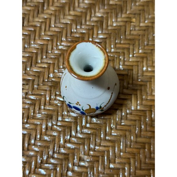 Mexican Tonala Bud Vase Signed Folk Art Hand Painted Flower Sandstone - Picture 4 of 13